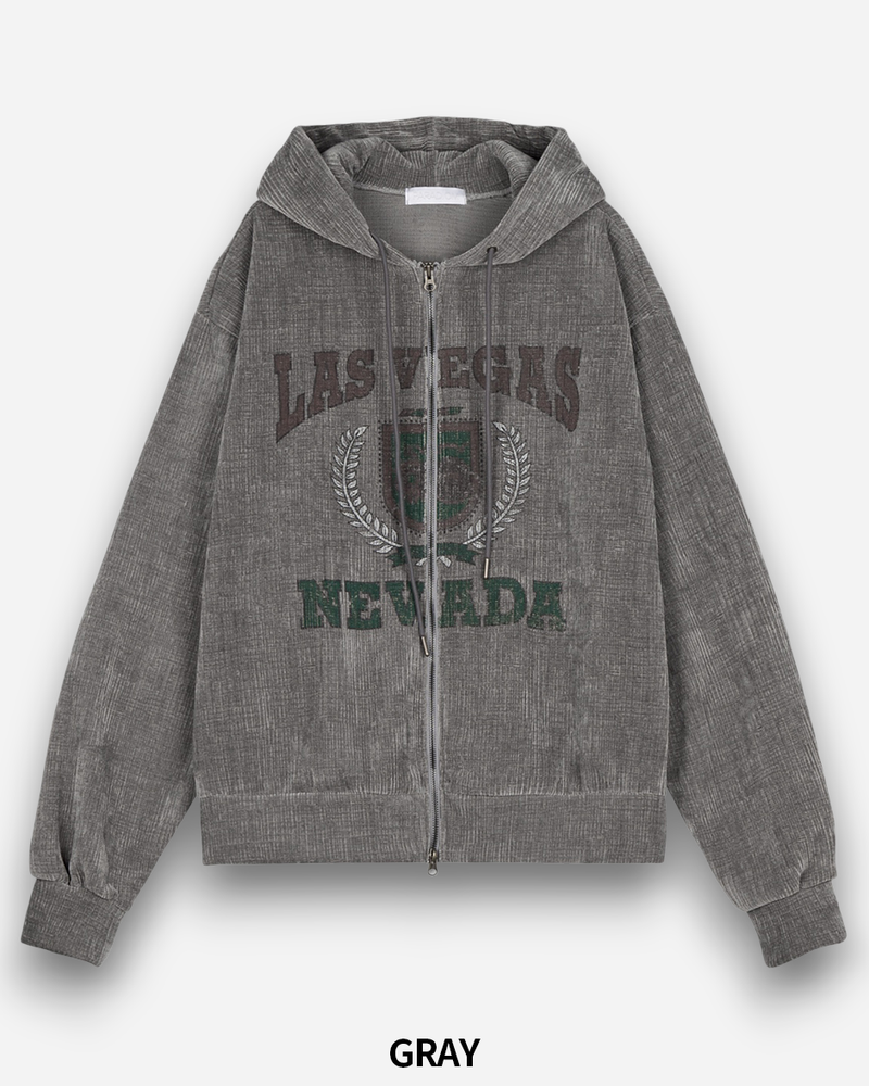 Crack Velvet Hooded Zip-Up