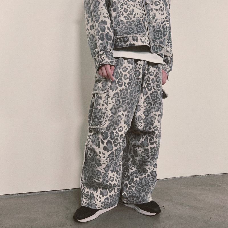 leopard grunge wide pants_grey