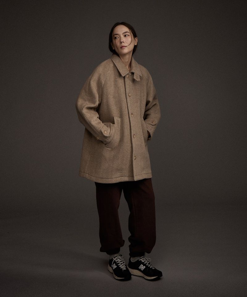 W BALMACAAN HERRINGBONE WOOL CASHMERE HALF COAT BEIGE