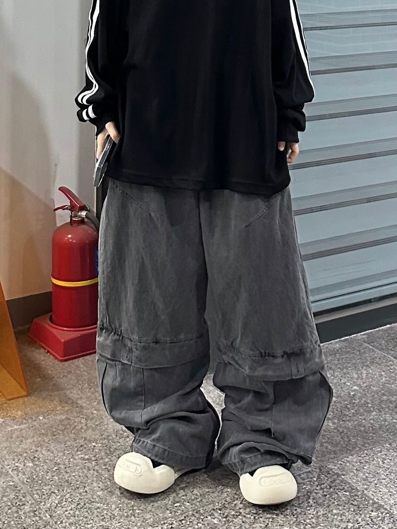 washed flap wide pants