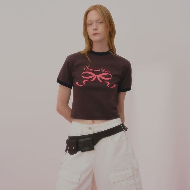NCOVER(エンカバー)の「LOVE RIBBON RINGER TSHIRT-BROWN(Tops)」