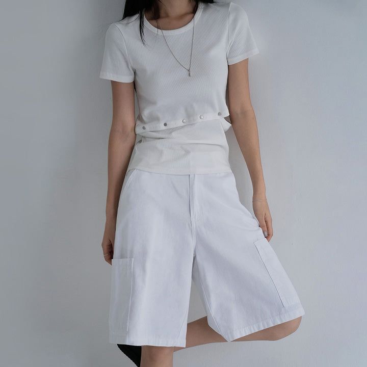[Hadens] Side-Slit Ribbed Short-Sleeve T-Shirt - 3 Colors