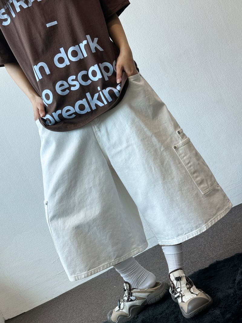 Double Ring Cargo Rivet Cotton Bermuda Shorts 3color