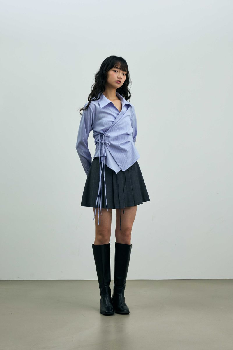 EVE STRIPE WRAP SHIRT / SKY BLUE