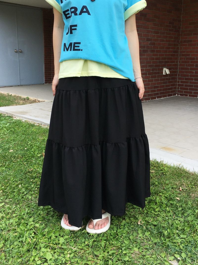 Flora Triple-Ruffle Long Skirt (2 Colors)