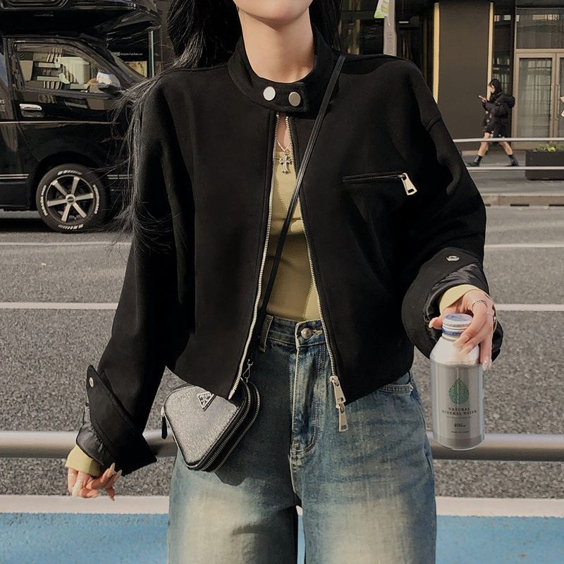 [BELLIDE MADE] BAND COLLAR, SUEDE CROP JACKET