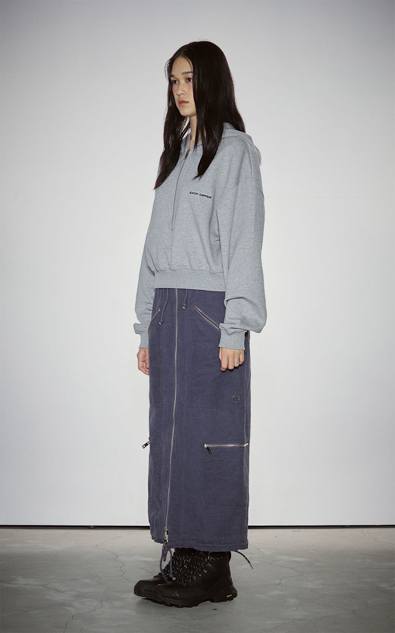 HAIF-ZIP HOODIE (CROP)_GRAY