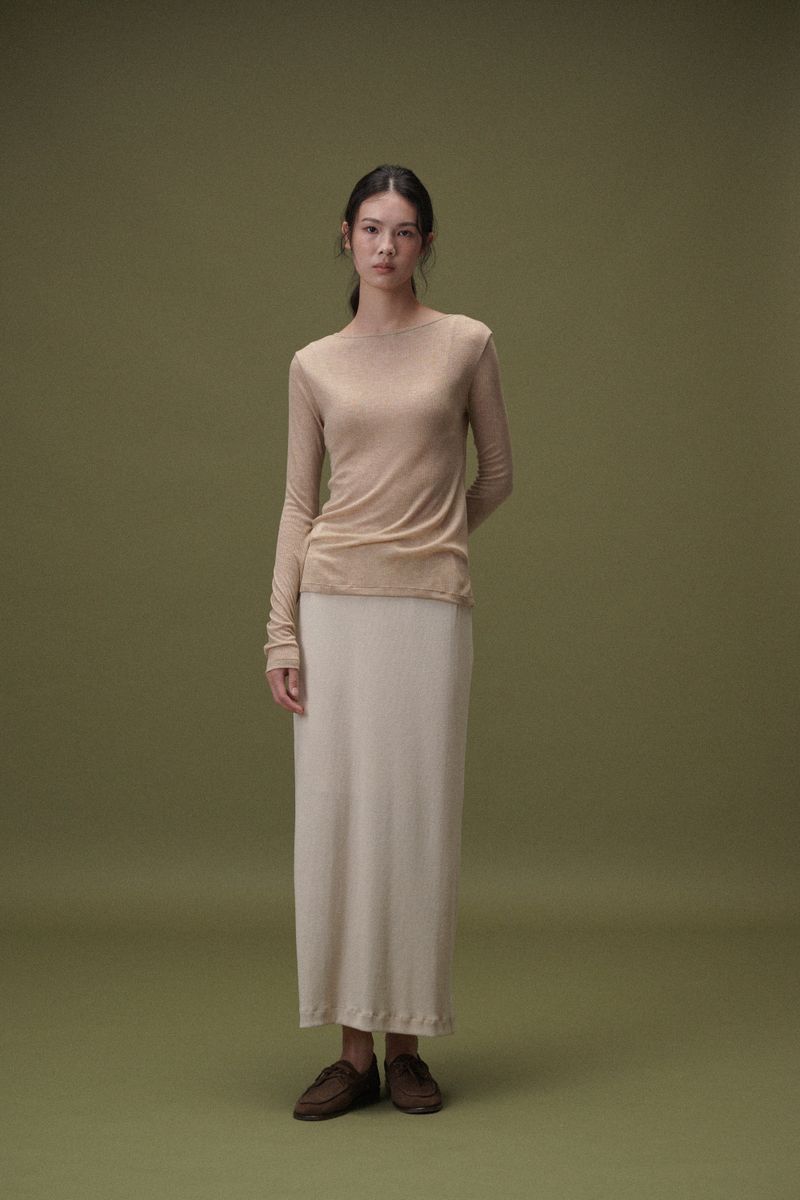 Wool boat neck T (Beige)