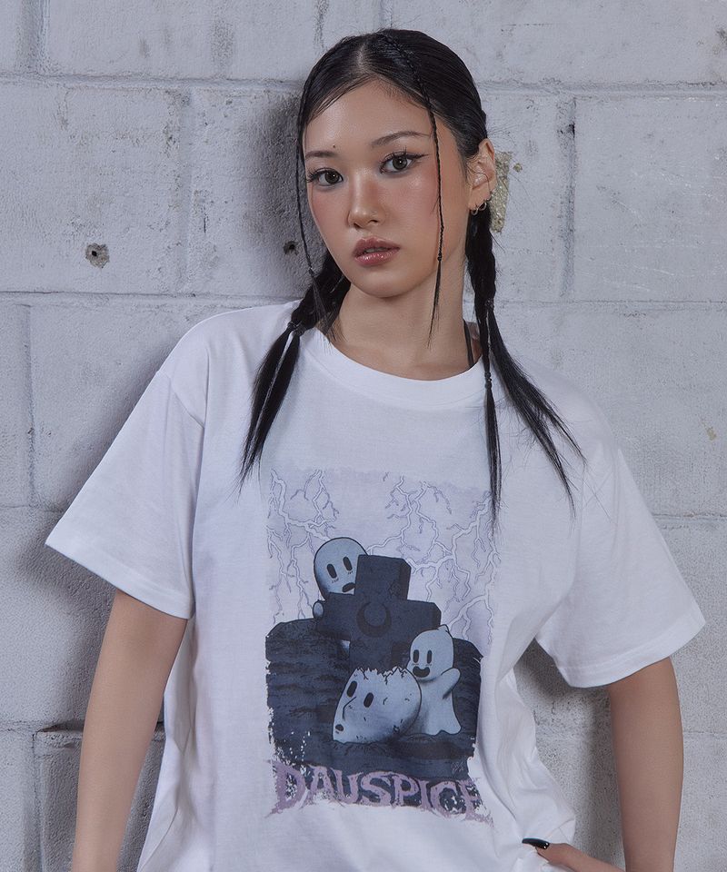 DAUSPICE(DUC)（ダウスピス）の「(DUC) BoneyBoogie x WJ ライトニングTシャツ ホワイト（トップス）」
