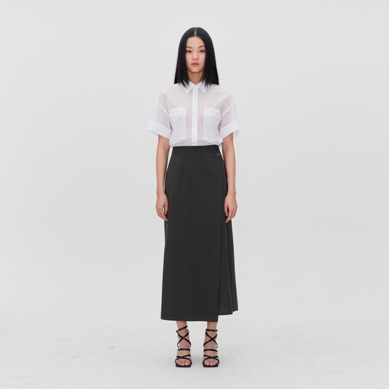 ASYMMETRICAL WRAP MIDI SKIRT