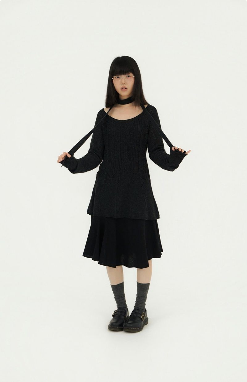 WAVY CHECK MIDI SK BLACK