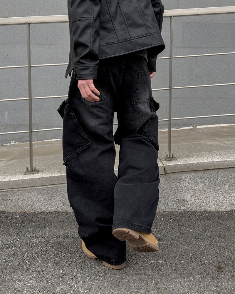 Sel Distressed Cargo Wide Denim