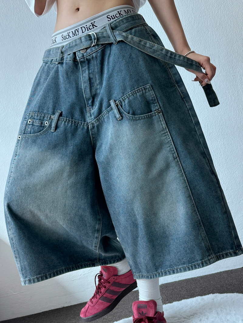 CCORTTI（コルッティ）の「BELT💎デニムバルーンワイドバミューダ 🩵3SIZE🖤2COLOR（パンツ）」