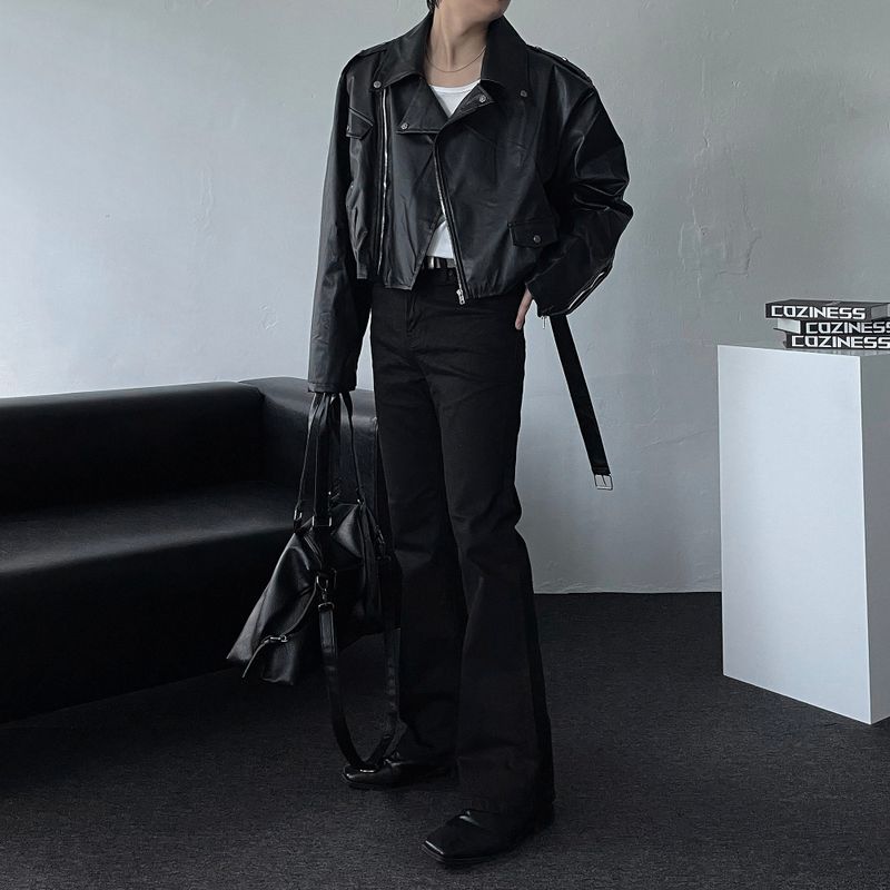 Leather Cropped Trench Jacket (DP738144678784)