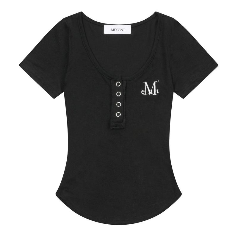 HARING SIGNATURE LOGO SNAP BUTTON U-NECK HALF T (3COLOR)