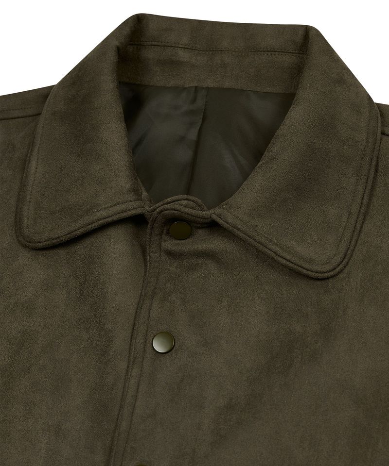 87-STAN031 [Vegan Suede] Voldest Stylish Line Varsity Suede Jacket Khaki