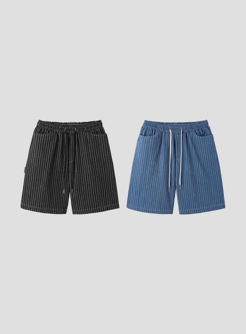Striped Bermuda Carpenter Denim Wide Pants 2COLOR