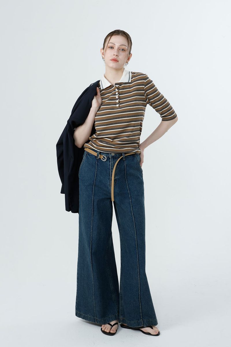MULTI STRIPE TENCEL T-SHIRT_BROWN