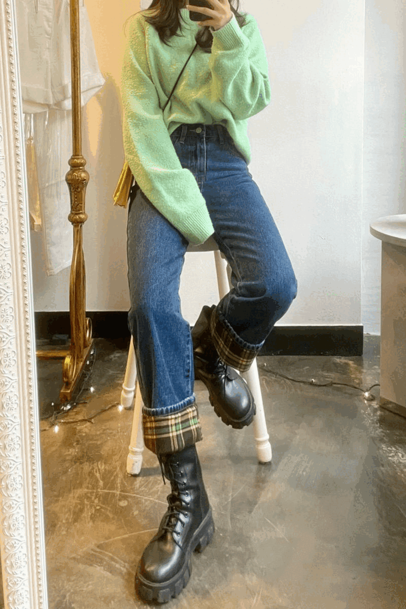 ur.fit（オールフィット）の「WIDE FIT ROLL-UP CHECK DENIM PANTS [6882]（Pants）」