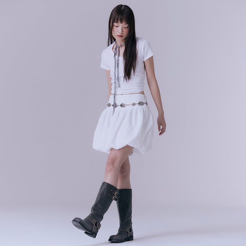SILN（シルン）の「Flower-filled balloon skirt (WHITE)（Skirts）」