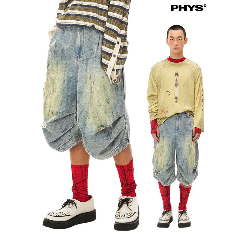 PHYS（フィズ）の「ほつれデザインのデニムショートパンツ（パンツ）」