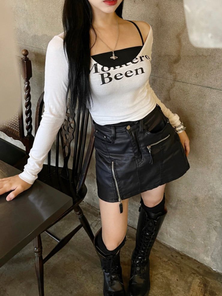 leather rock chic zipper skirt