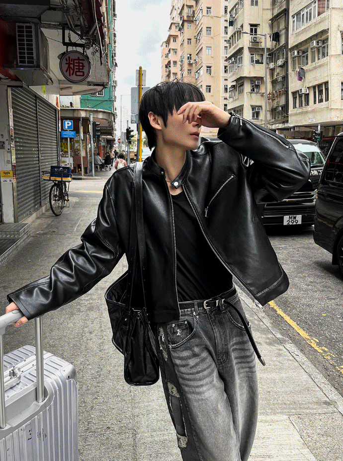 The Of Premium Crop Leather Jacket