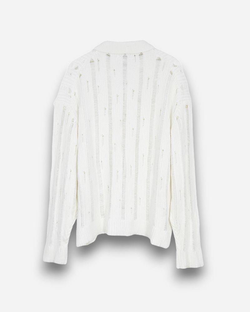 Eyelet Zip-up Knit Cardigan
