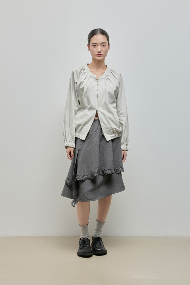 Unbalanced Lace Midi Skirt_Charcoal