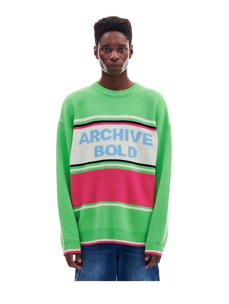 ARCHIVE BOLD(アーカイブボールド)の「AB STRIPE PANEL KNIT (GREEN)(Tops)」