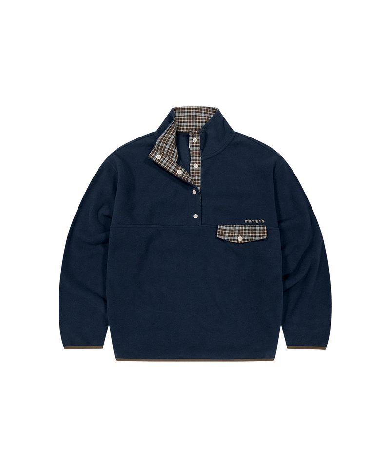 CHECK FLEECE ANORAK_NAVY