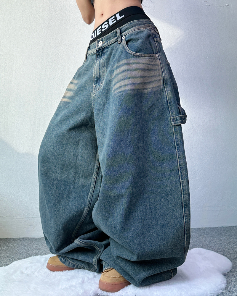 STRAP BALLOON WIDE DENIM🖤💙 - 2 COLORS