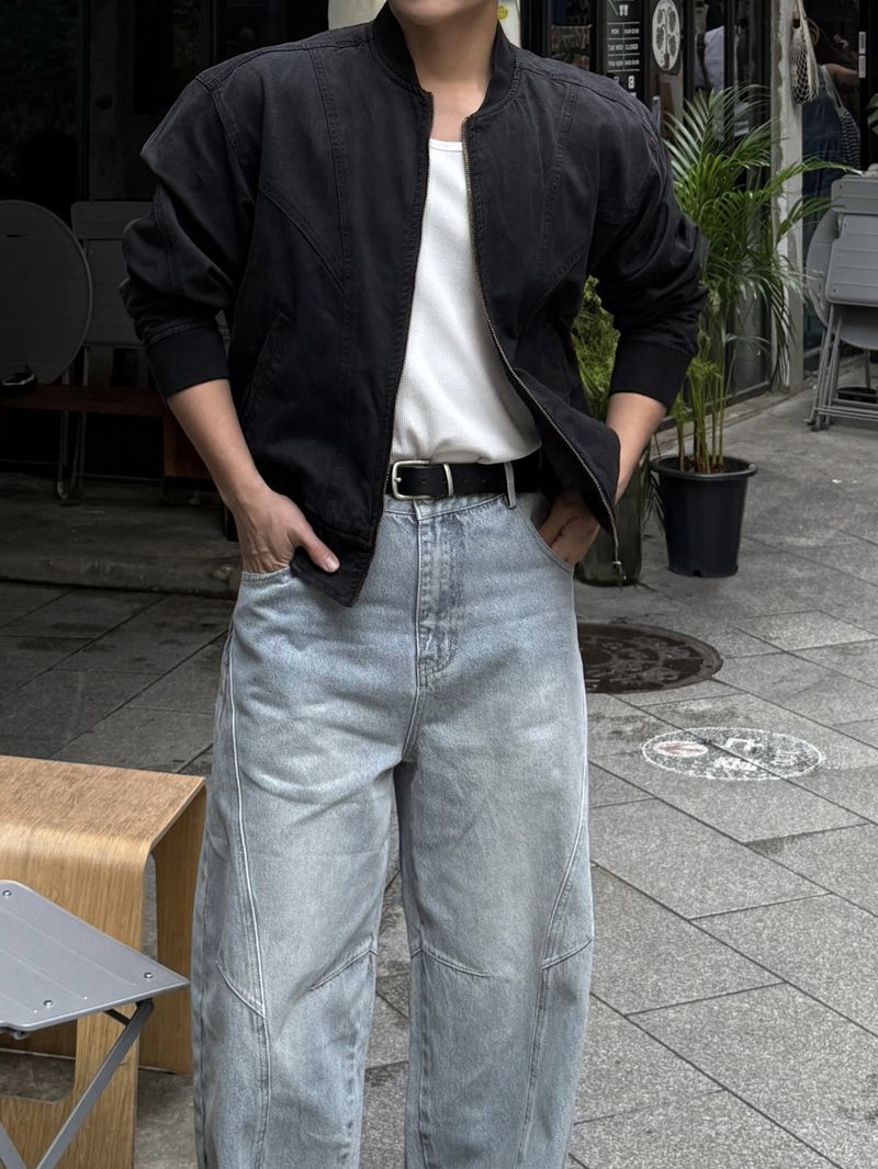 Dying washing cut varsity jacket