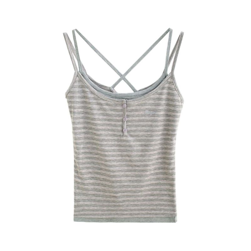 Stripe Back Strap Layered Tank Top