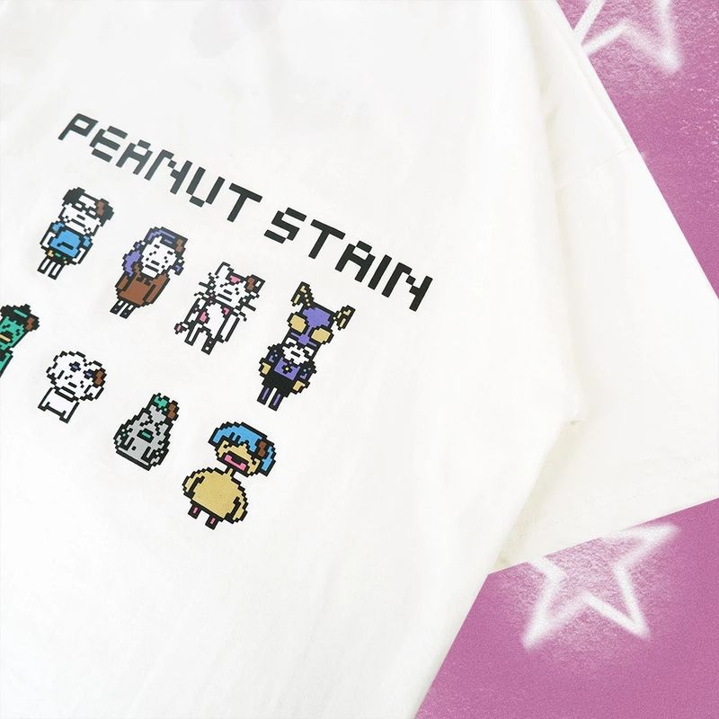 PEANUT STAIN - Pixel Characters Ivory Oversized Tshirt