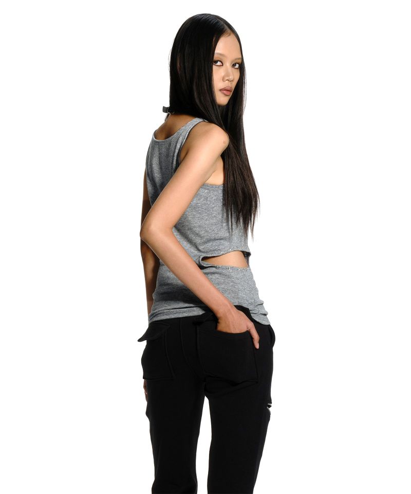 CUT-OUT STUD SLEEVELESS TOP GRAY