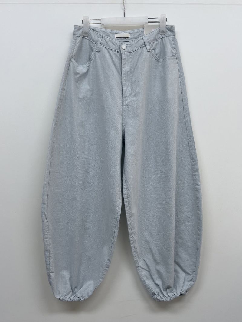 Linen Cinch Back Balloon Fit Wide Pants