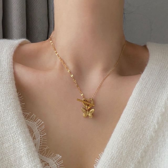 nna Heart Butterfly Toggle Bar Unique Necklace
