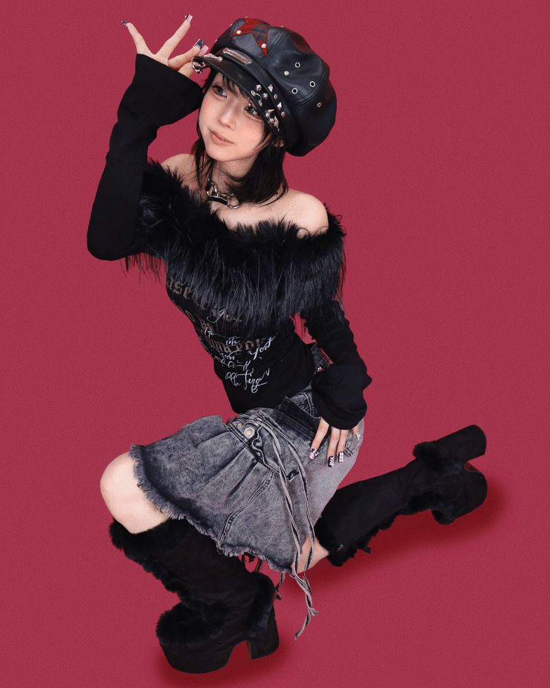 angry eyelet wide half pants - black