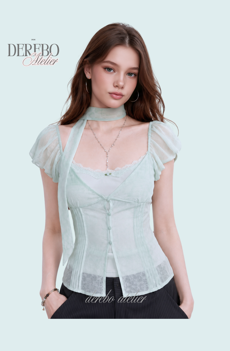antique mint chiffon blouse