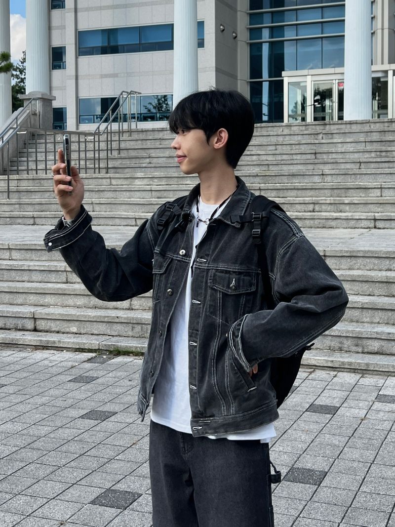 Basic Washed Black Denim Jacket