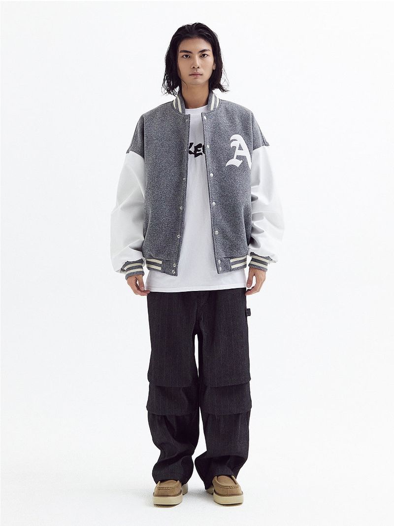 Super balloon wool varsity jacket Melange Gray