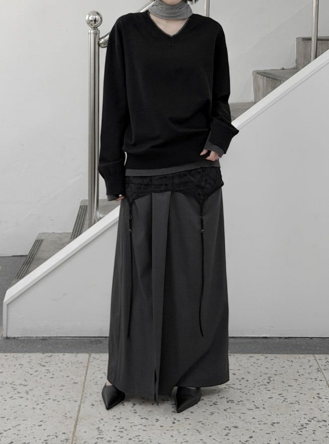 mnem（ムネム）の「(unisex) Duvel Color Matching Layered V-Neck Knit（Tops）」