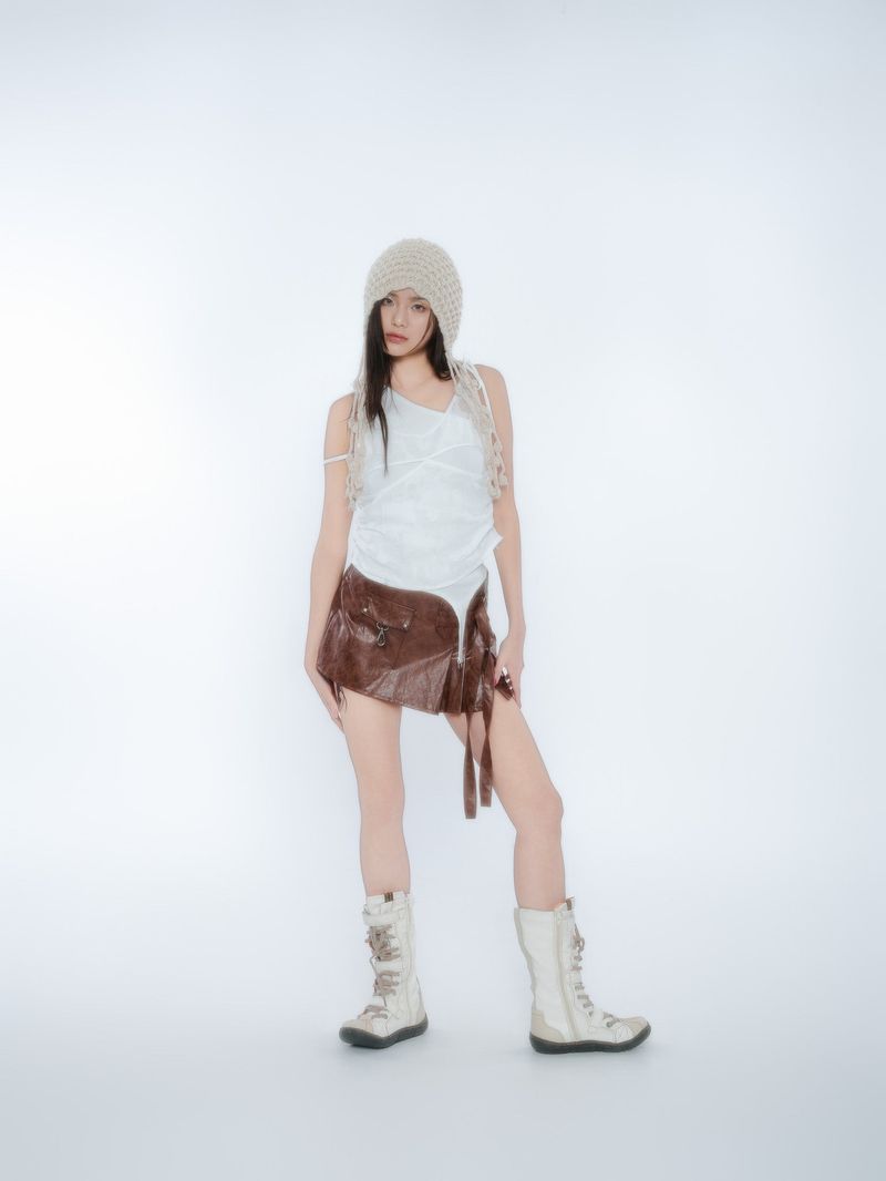 PLEATES WRAP SKIRT [BROWN]