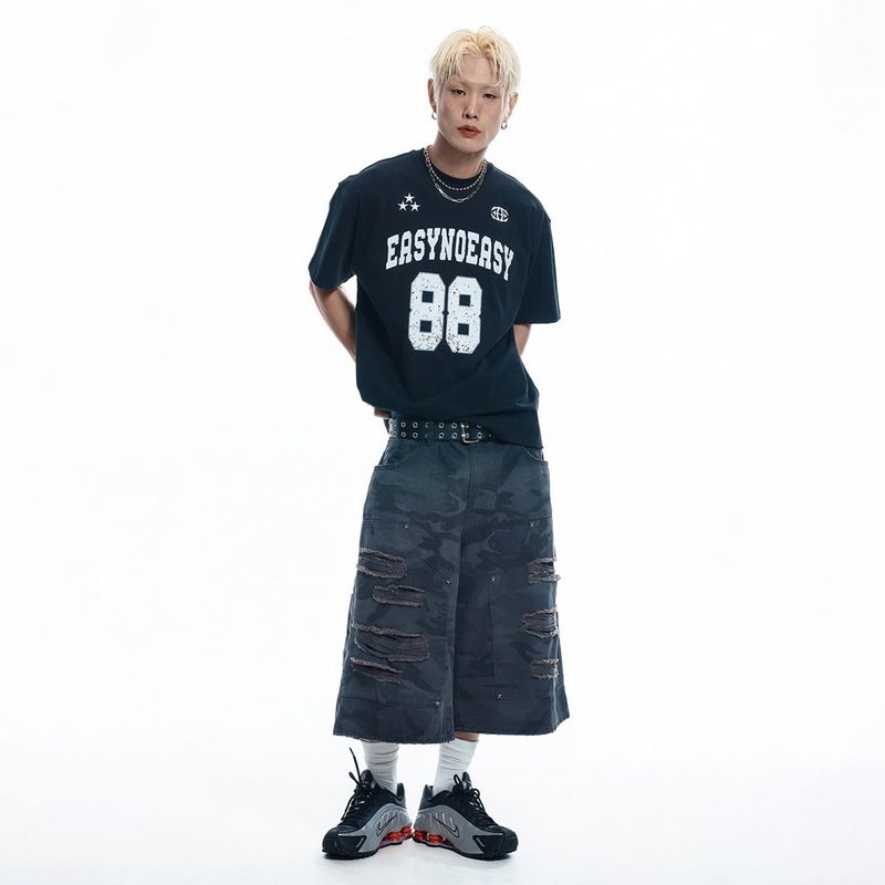 Destroyed Camo Carpenter Bermuda Pants - CHARCOAL