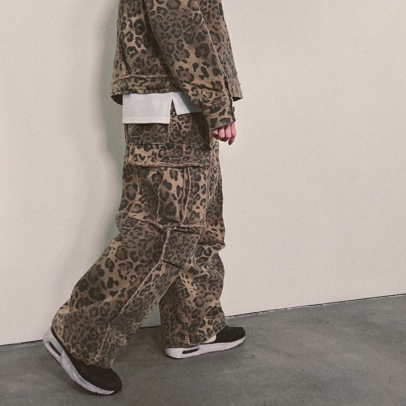 leopard grunge wide pants_beige
