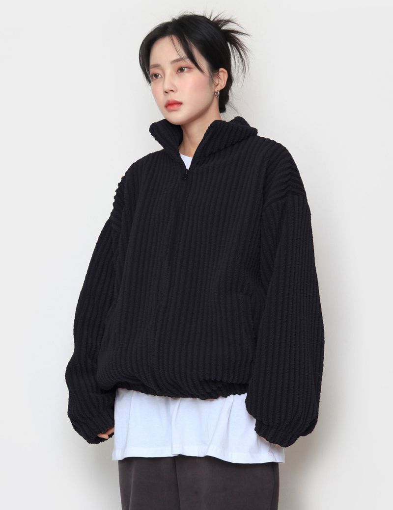 fur ribbed zip-up jacket