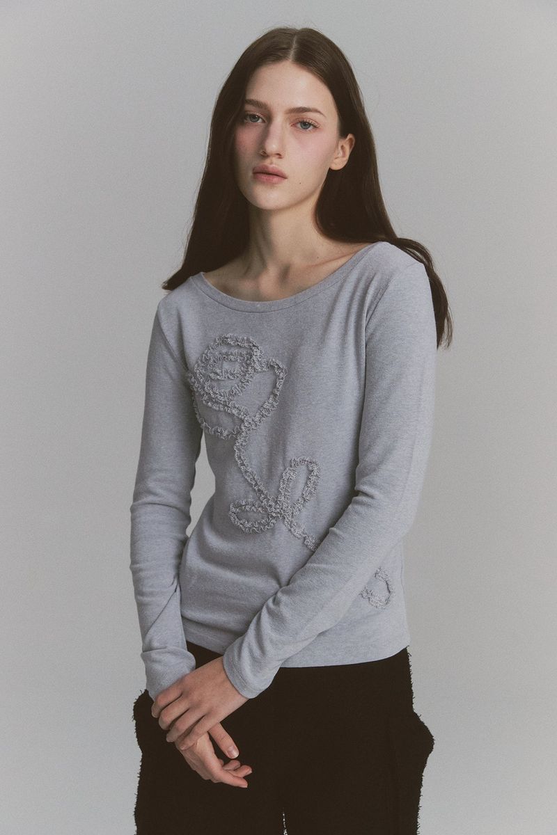 Lace Rose Long Sleeve Gray