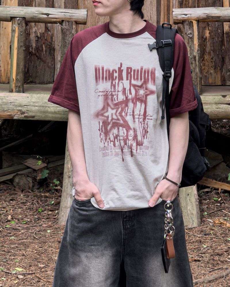 Stamune Printing Raglan Short Sleeve Tee