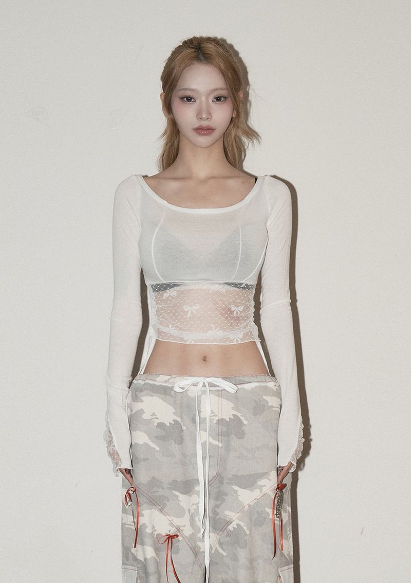 (3rd reorder) ribbon lace shirring sleeve - ivory